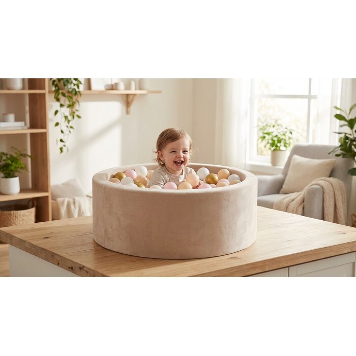 Piscine à balles en velours beige 90x40 cm - 300 balles - Jusqu'à -42%