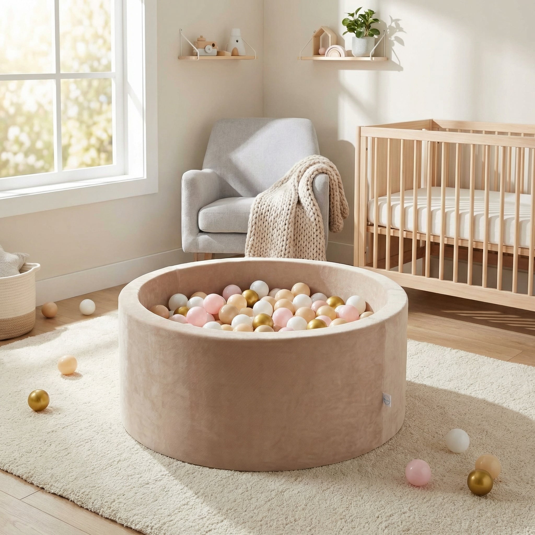 Piscine à balles en velours beige 90x40 cm - 300 balles - Jusqu'à -42%