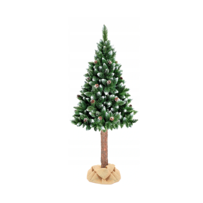 Sapin de Noël enneigé 220 cm avec tronc en bois naturel - Jusqu'à -23%