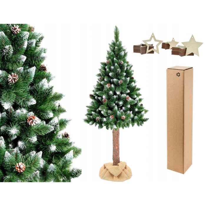 Sapin de Noël enneigé 220 cm avec tronc en bois naturel - Jusqu'à -23%