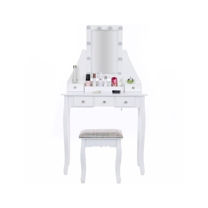 Coiffeuse blanche avec miroir LED et tabouret - Jusqu'à 25% de remise
