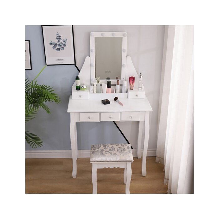 Coiffeuse blanche avec miroir LED et tabouret - Jusqu'à 25% de remise
