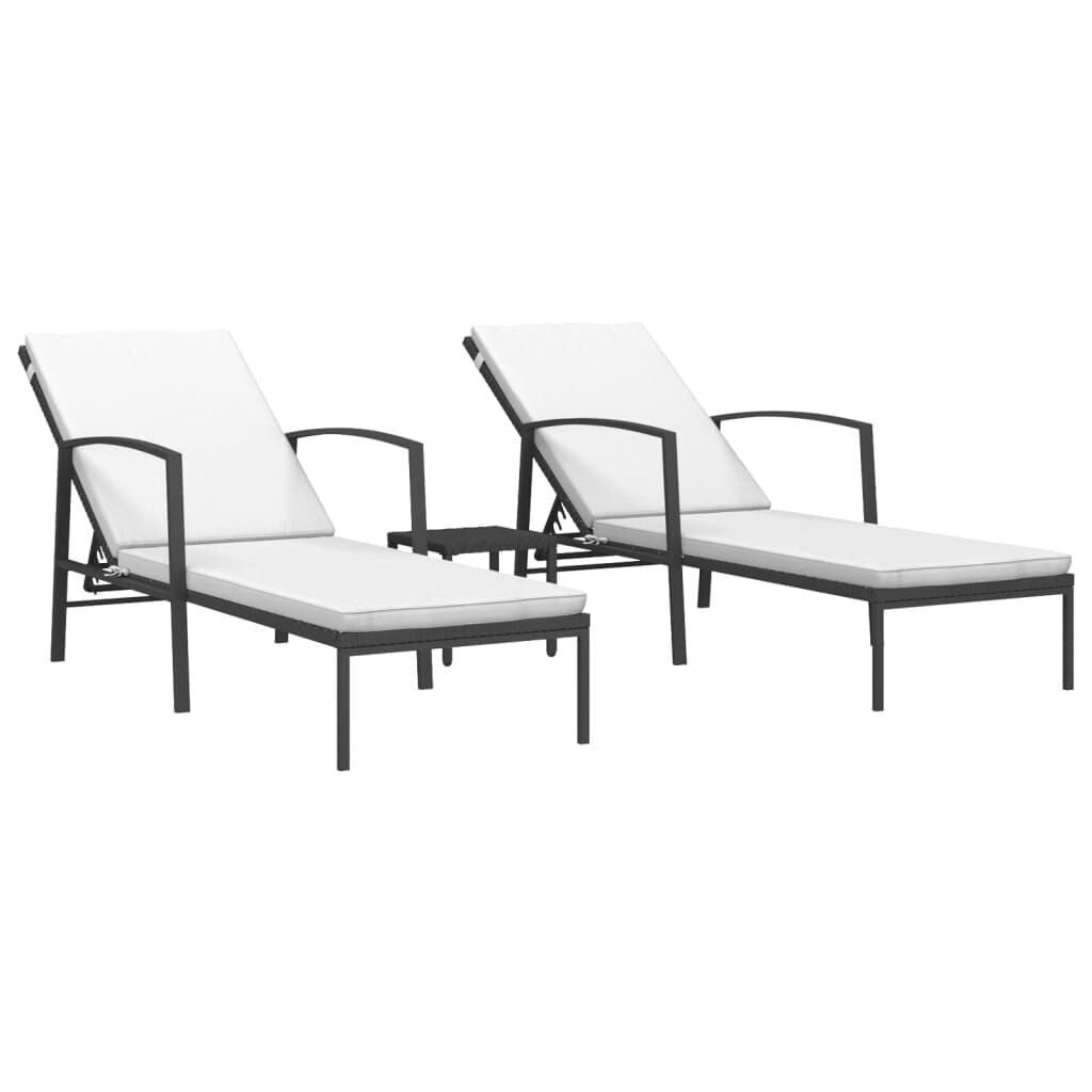 Lot de 2 bains de soleil avec table - Poly rotin noir - Jusqu'à -38%