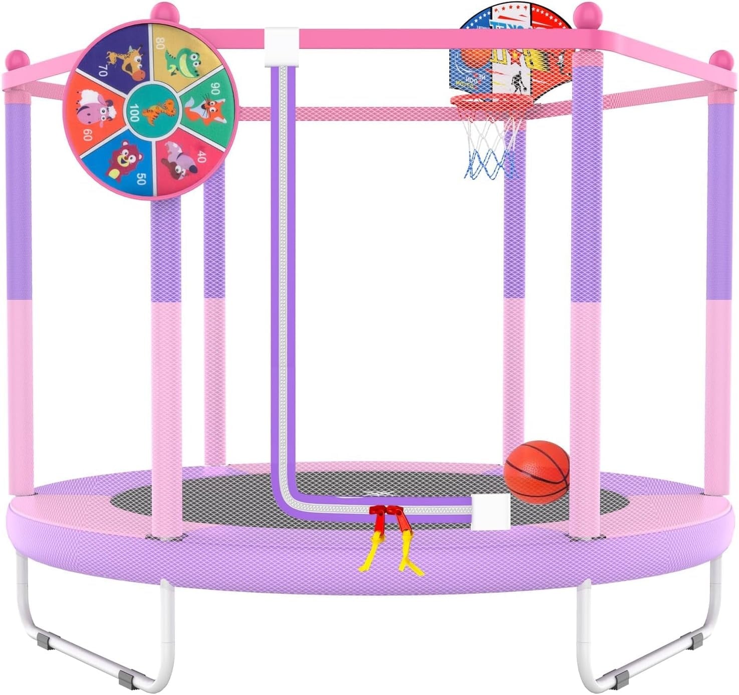 Trampoline enfant 145 cm avec panier de basket - Rose - Jusqu'à -34%