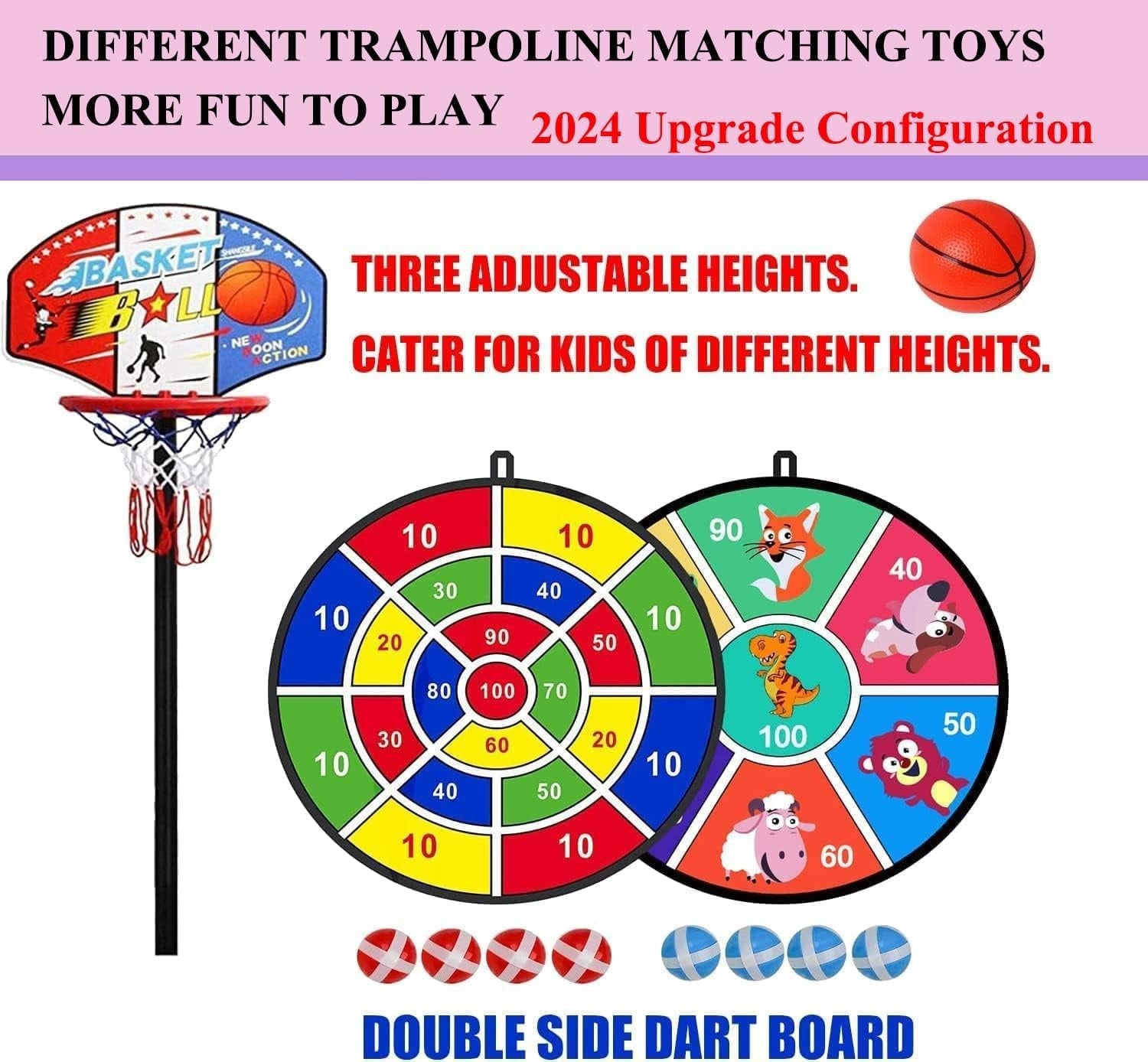 Trampoline enfant 145 cm avec panier de basket - Rose - Jusqu'à -34%
