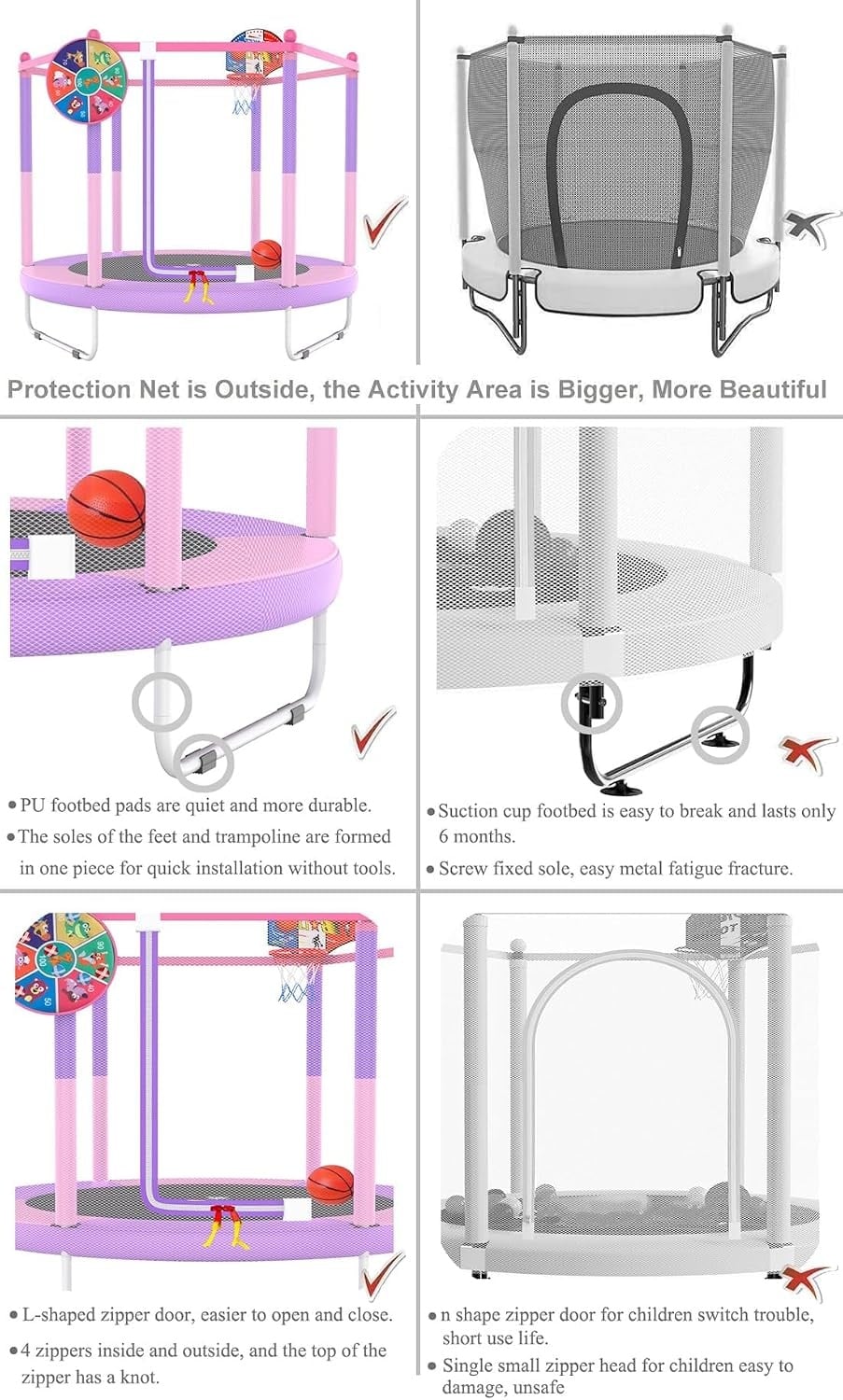 Trampoline enfant 145 cm avec panier de basket - Rose - Jusqu'à -34%