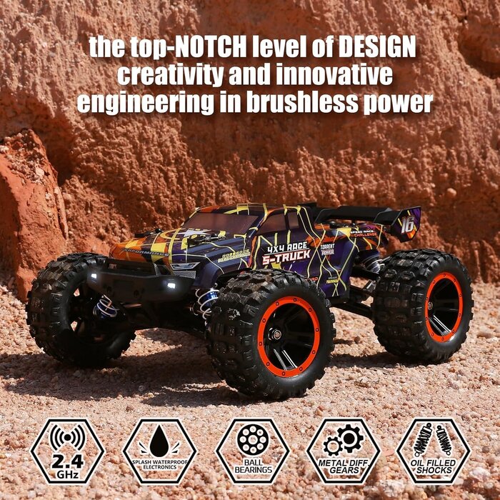 Monster Truck Télécommandé Brushless 1/16 - 48 km/h - Jusqu'à -30% Outlet