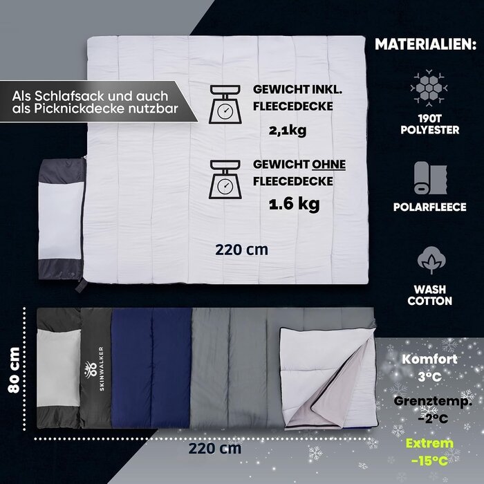 Sac de couchage 4 saisons -20°C avec oreiller - Jusqu'à 34% de remise