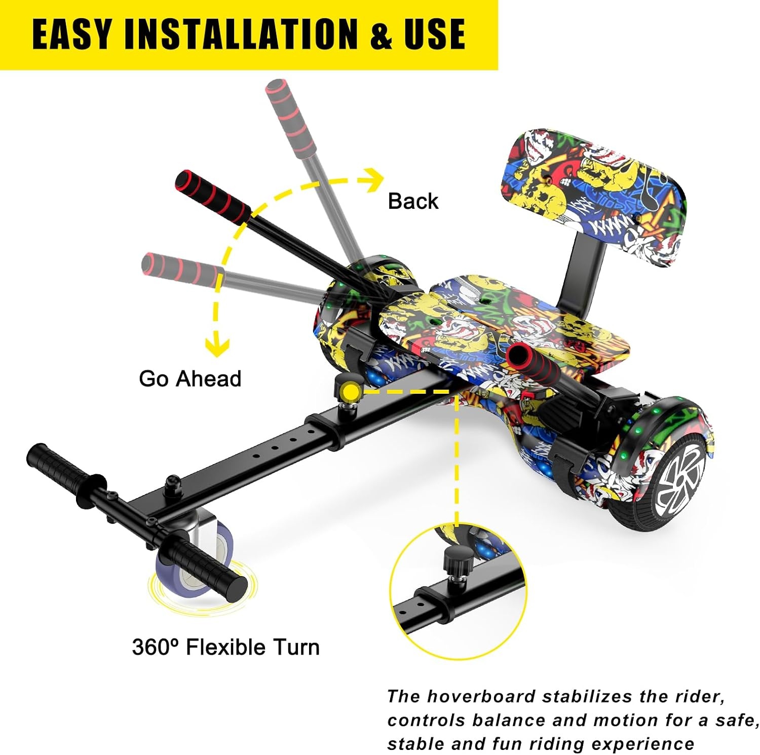 Hoverboard avec siège 6,5 pouces Bluetooth Graffiti - Jusqu'à 35% de remise