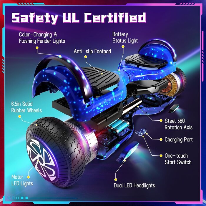 Hoverboard 6,5" Bluetooth et LED Bleu - Jusqu'à -35% sur le prix