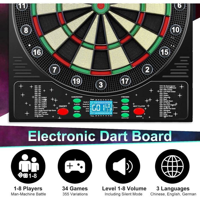 Cible de fléchettes électronique 34 jeux - Jusqu'à 34% de réduction