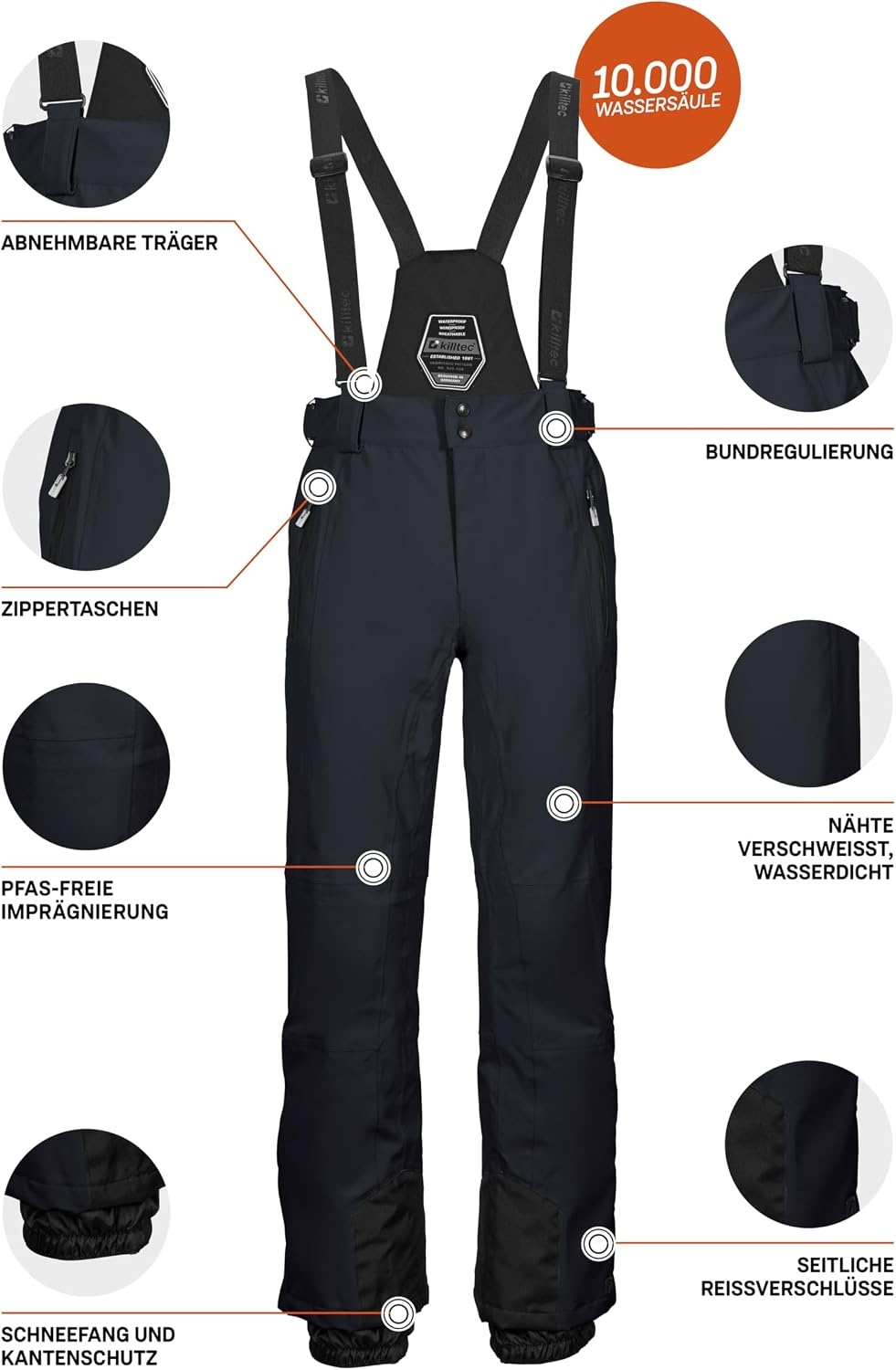 Killtec Pantalon de ski homme à bretelles - Noir - Taille L - Jusqu'à -34%