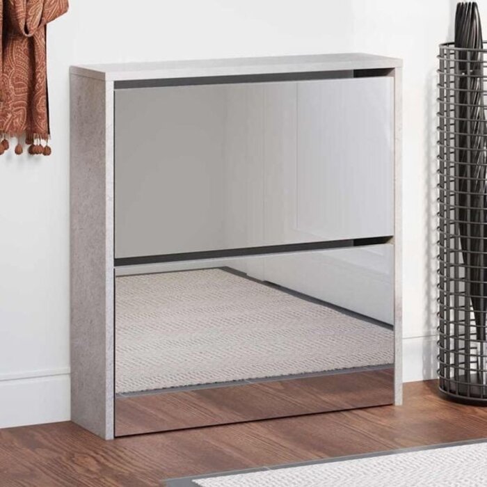 Meuble à chaussures avec miroir - Gris béton - Jusqu'à 34% de réduction