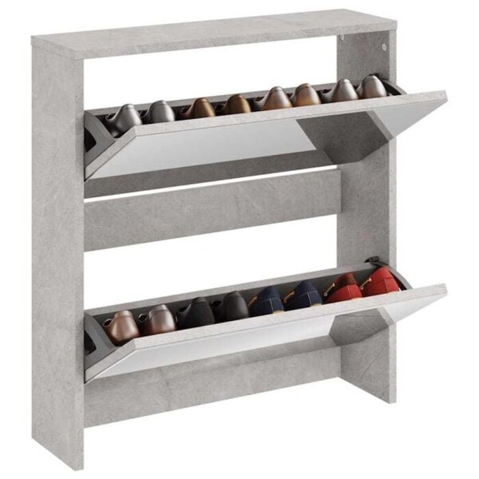 Meuble à chaussures avec miroir - Gris béton - Jusqu'à 34% de réduction