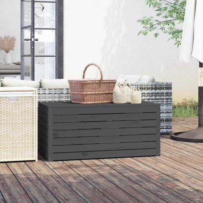 Coffre de jardin en pin massif gris 101 cm - Jusqu'à -34% sur le prix