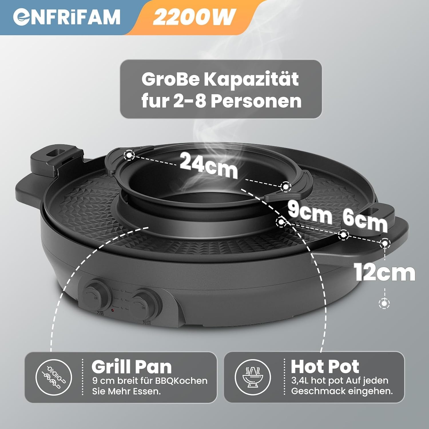 Appareil 2-en-1 Hot Pot et Grill 2200W - Jusqu'à -70%