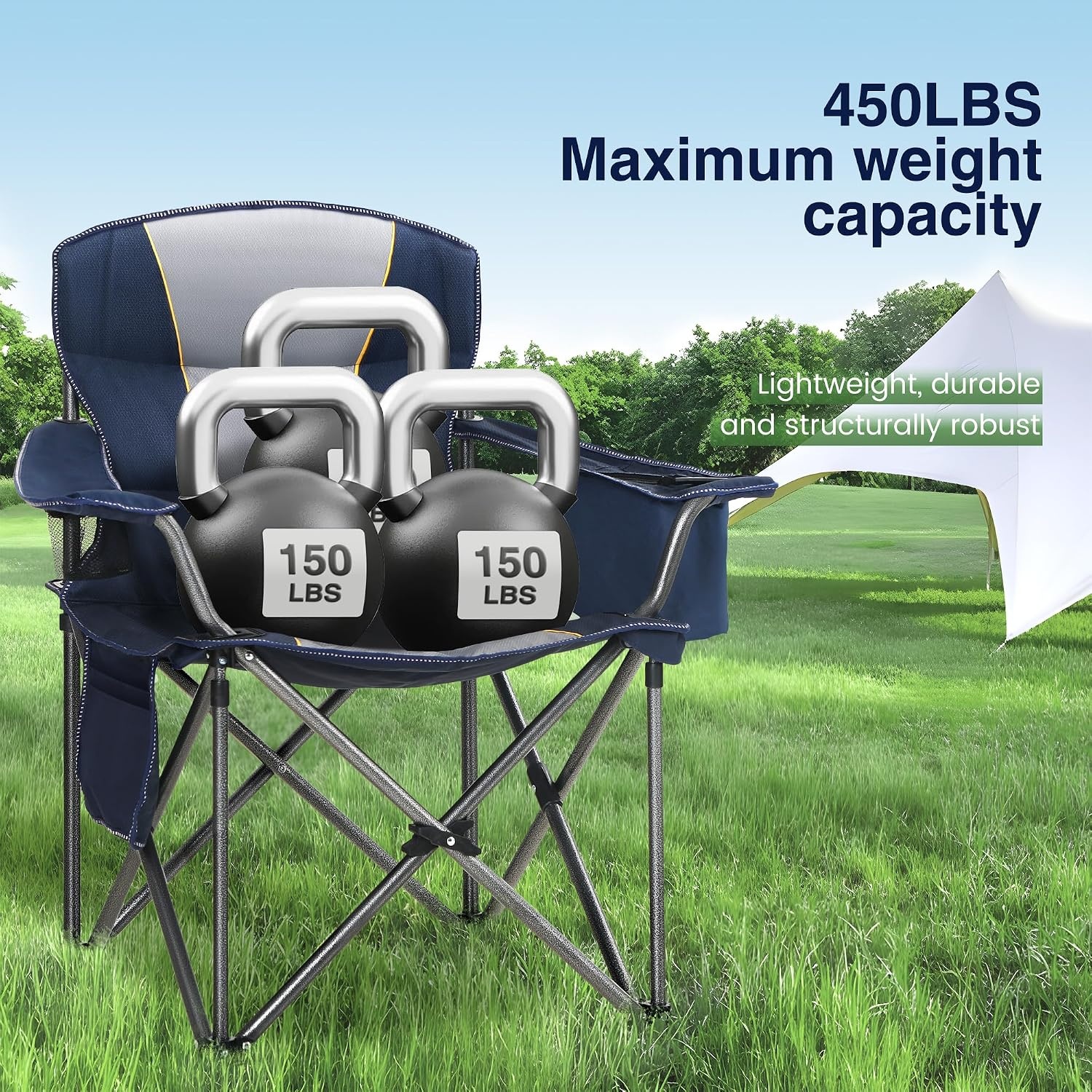 Chaise de camping pliante XL 200kg - Bleu - Jusqu'à -34% de remise