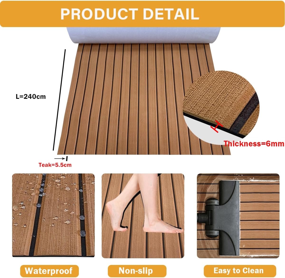Revêtement de pont antidérapant en mousse EVA, 240x112 cm - Jusqu'à -34%