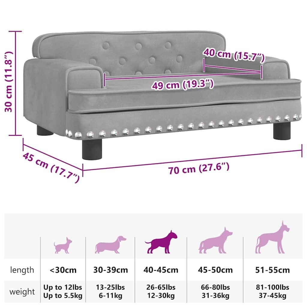 Vidaxl Canapé pour Chien en Velours Gris - Jusqu'à -46%