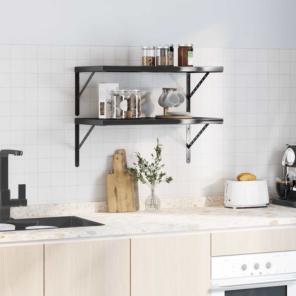 Vidaxl Lot de 2 étagères murales acier noir 75cm - Jusqu'à 45% de remise