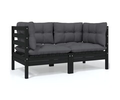 Vidaxl Banc de jardin 2 places en pin massif noir - Jusqu'à 47% de remise