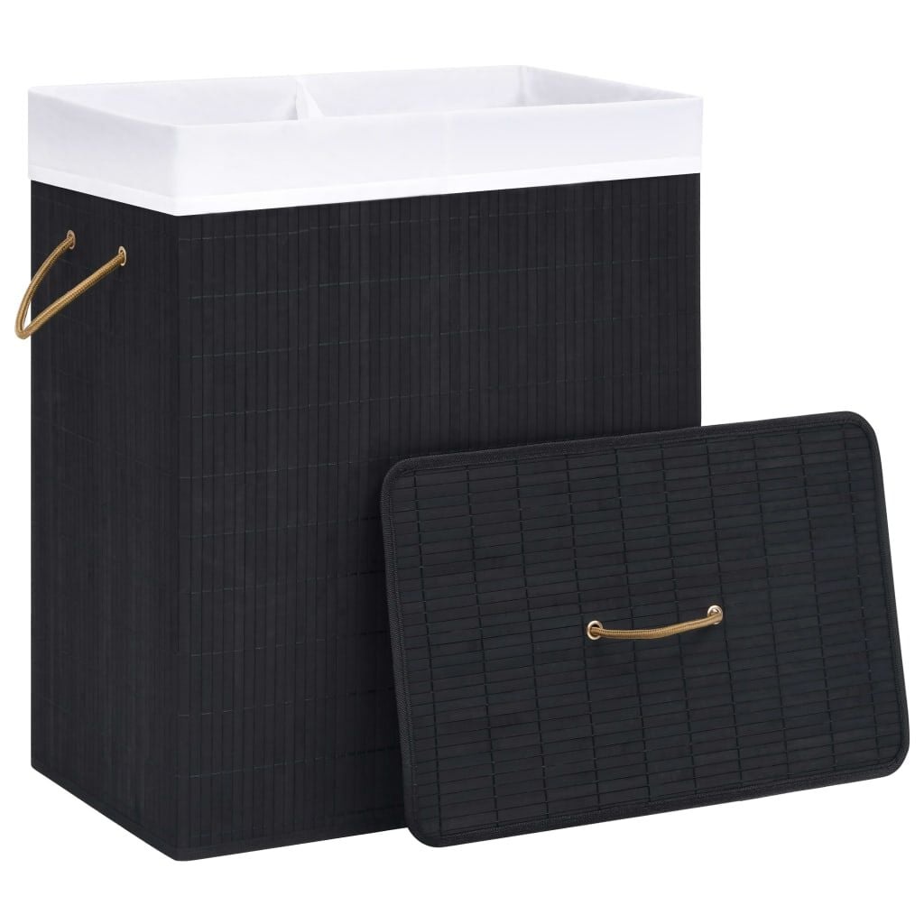 Vidaxl Panier à linge bambou 100L noir - Tri double - Jusqu'à -45%