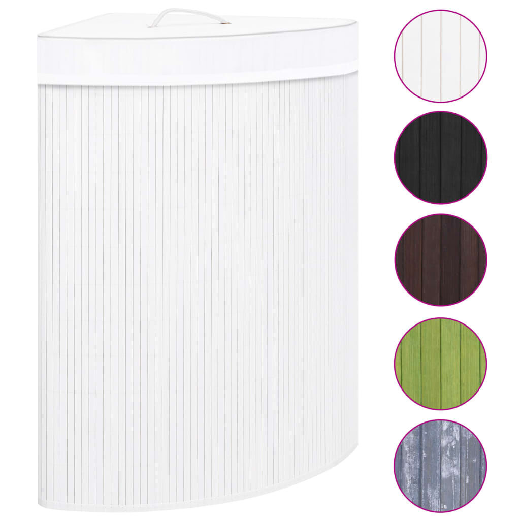 Vidaxl Panier à linge d'angle en bambou 60 L - Blanc - Jusqu'à -43%