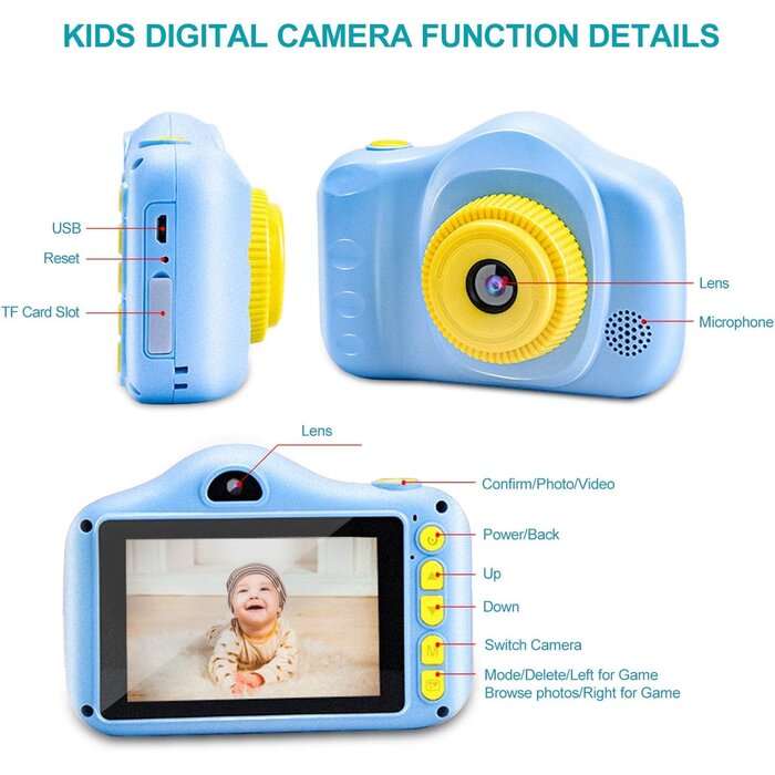 Appareil photo numérique pour enfants 12MP - Bleu - Jusqu'à -43%