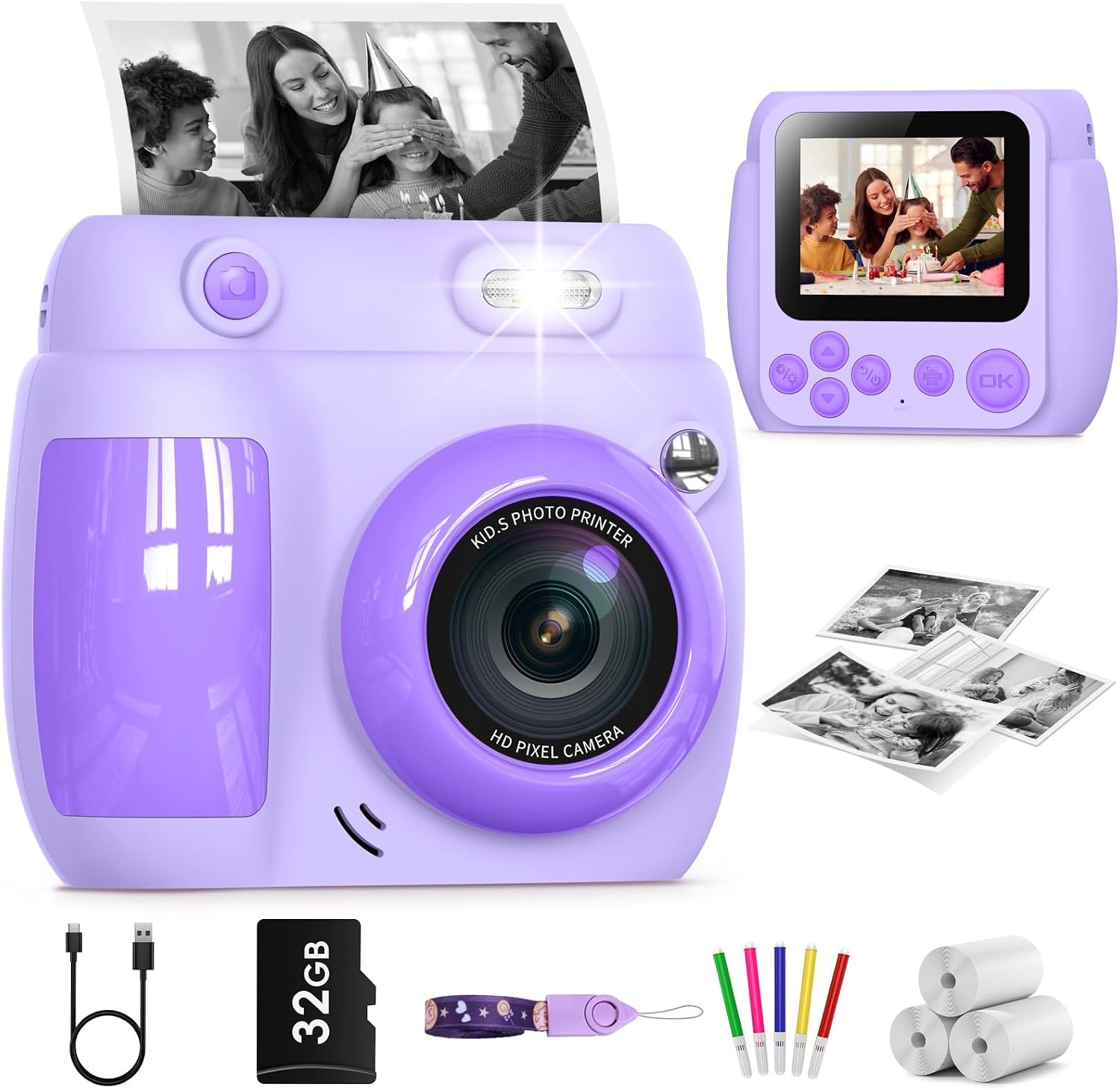 Appareil photo instantané enfant 48MP - Violet - Jusqu'à -43%