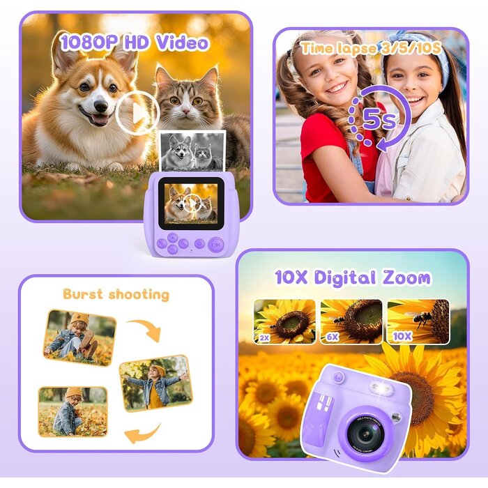 Appareil photo instantané enfant 48MP - Violet - Jusqu'à -43%