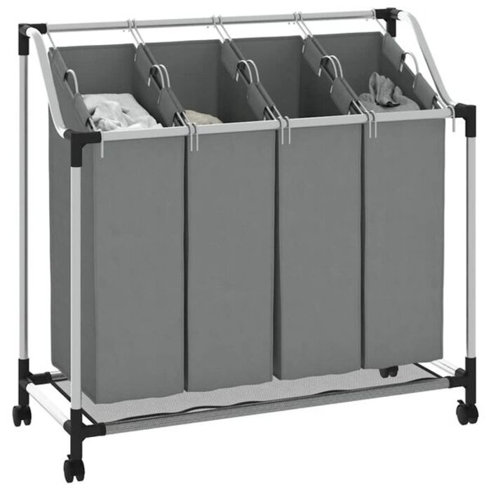 Vidaxl Panier à linge 4 compartiments sur roulettes - Jusqu'à 45% de réduction