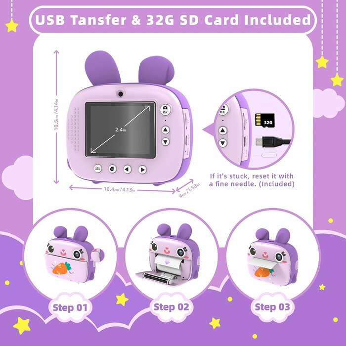 Appareil photo instantané pour enfants violet - Jusqu'à 43% de remise