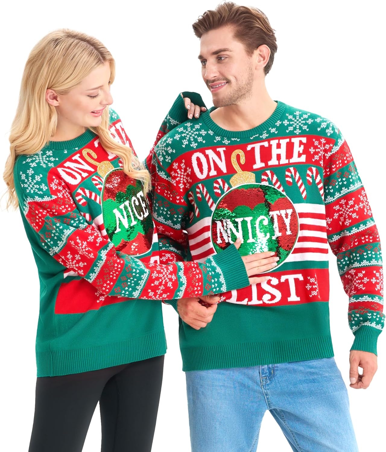 Pull de Noël humoristique vert sequins - Jusqu'à -36% de remise