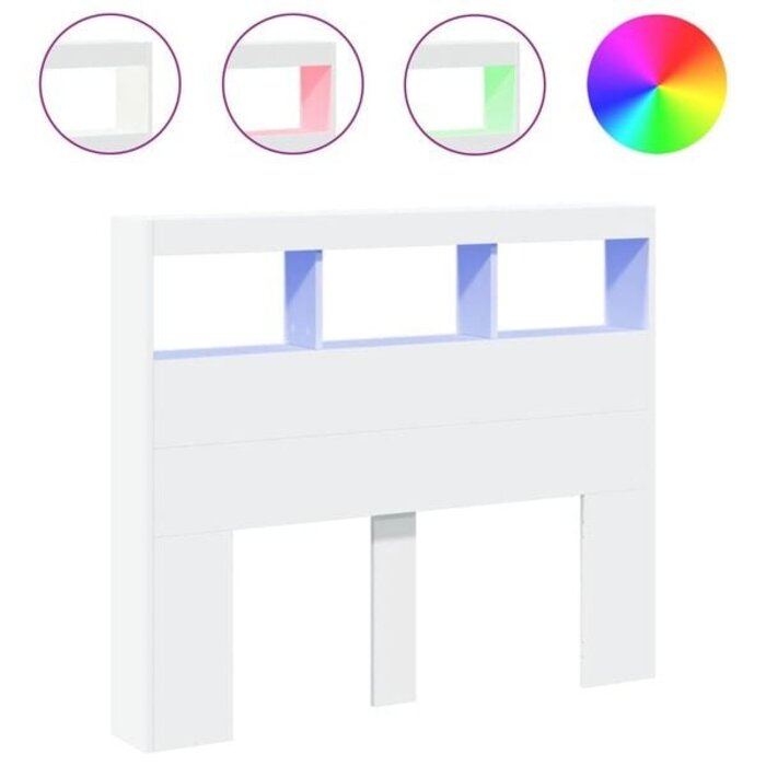 Vidaxl Tête de lit avec rangement et LED 120cm - Blanc - Jusqu'à -66%