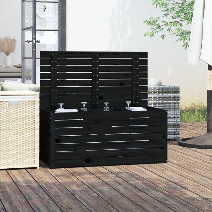 Vidaxl Coffre de jardin en pin massif noir - Jusqu'à 34% de remise