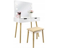 Coiffeuse scandinave avec miroir LED et tabouret - Jusqu'à -42%