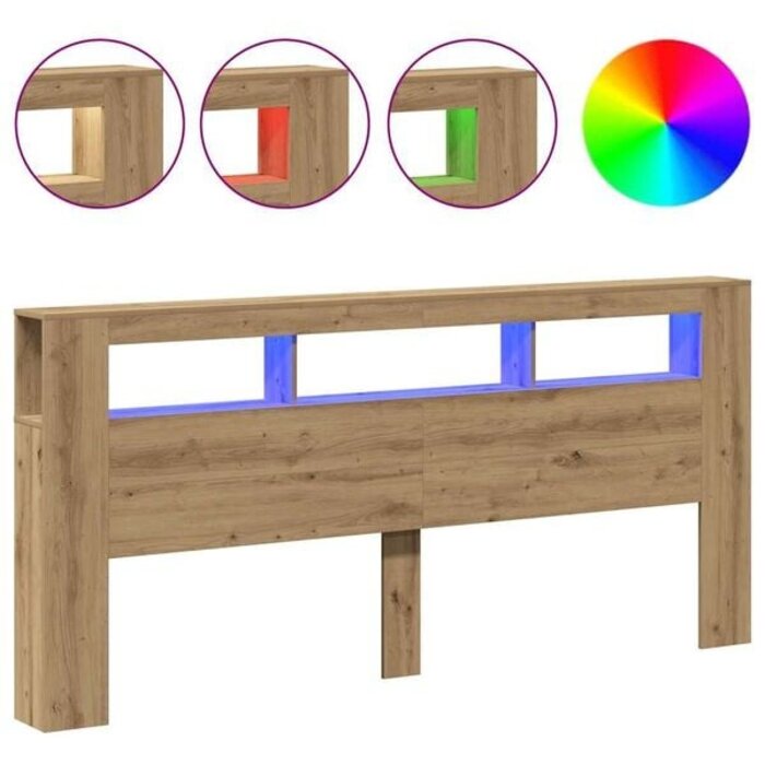 Vidaxl Tête de lit LED Chêne artisanal - 220 cm - Jusqu'à -41% sur l'outlet