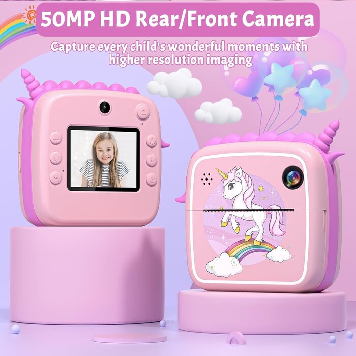 Appareil photo instantané pour enfant 50MP - Rose - Jusqu'à -35%