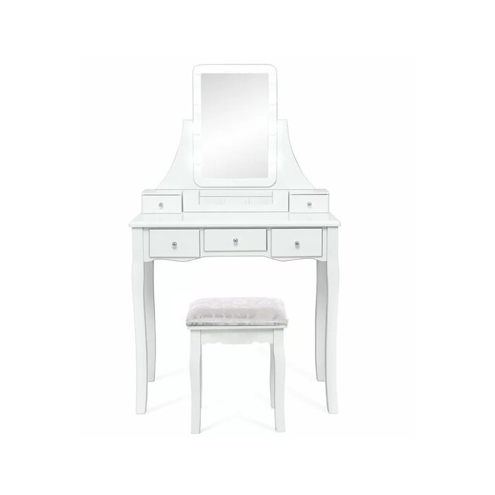 Viking Choice Coiffeuse avec miroir LED et 5 tiroirs - Blanc - Jusqu'à -32% sur l'outlet