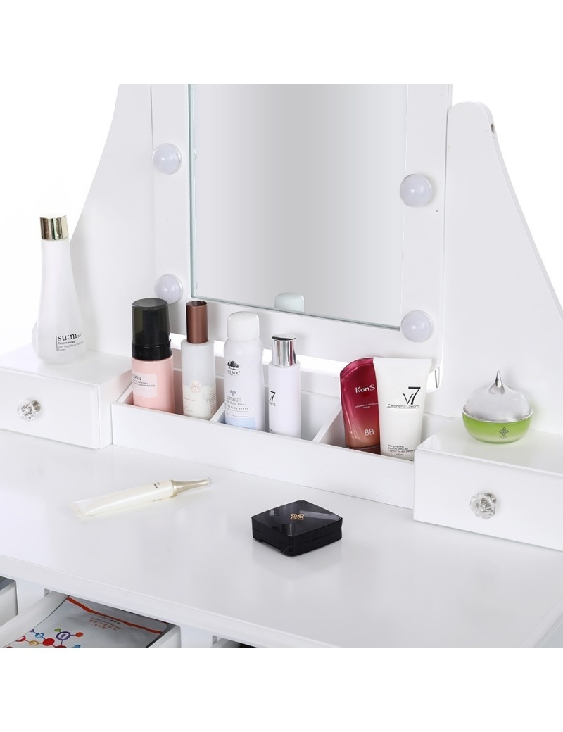 Viking Choice Coiffeuse avec miroir LED et 5 tiroirs - Blanc - Jusqu'à -32% sur l'outlet