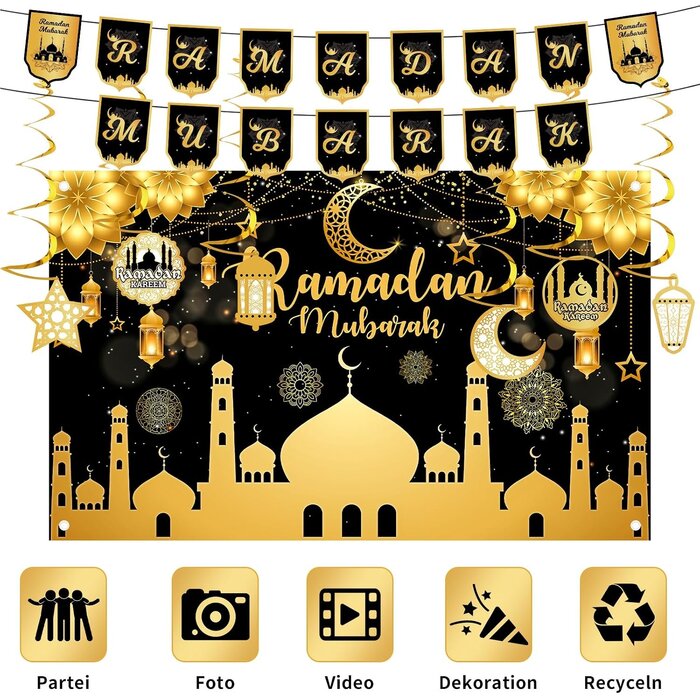 Kit Décoration Ramadan Mubarak - Bannière 180x110cm - Jusqu'à -34%