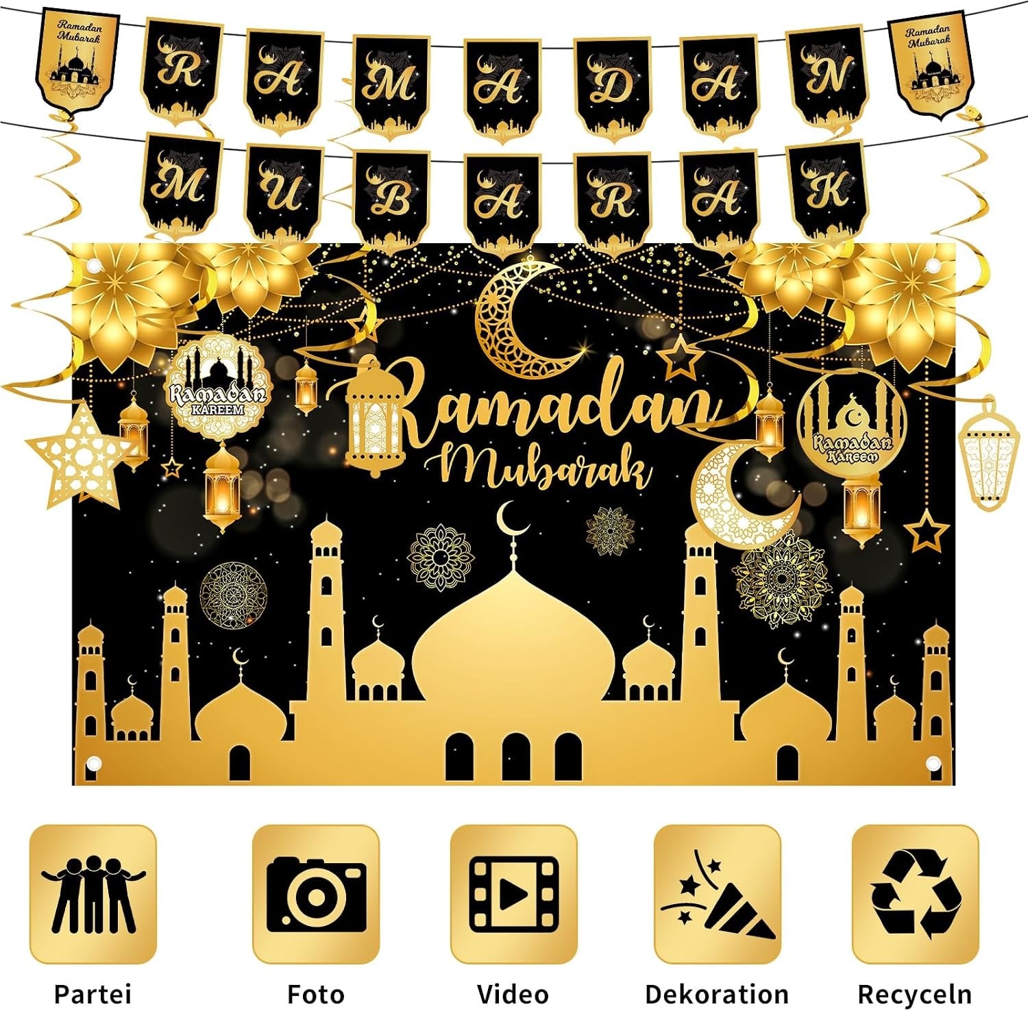 Kit Déco Ramadan Mubarak : Bannière et Guirlande - 61% de remise