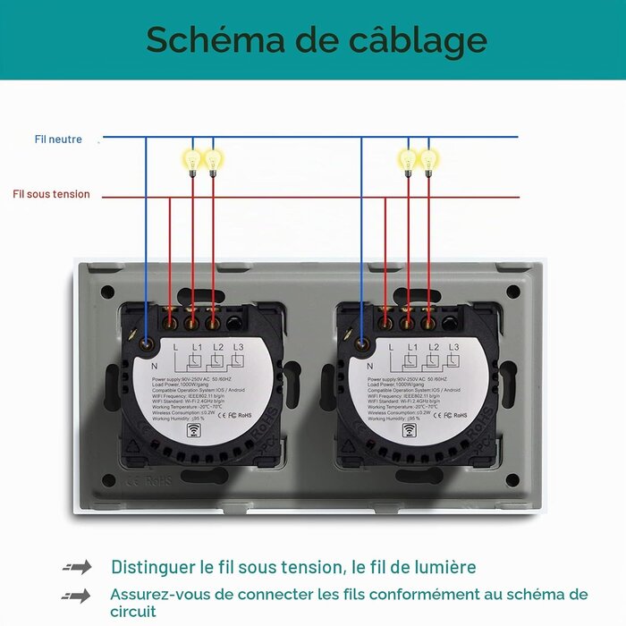 Interrupteur Mural Intelligent Double Wifi en Verre - Jusqu'à 34% de remise
