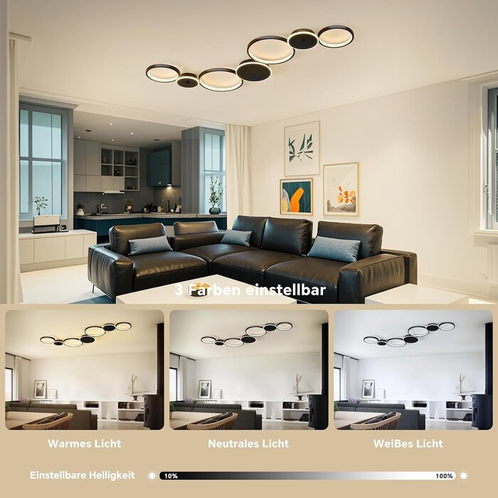 Amazon Plafonnier LED 7 anneaux dimmable - Noir - Jusqu'à -34%