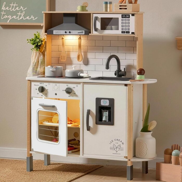 Cuisine enfant en bois anthracite - 18 accessoires - Jusqu'à 37% de réduction