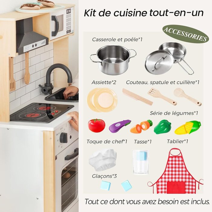 Cuisine enfant en bois anthracite - 18 accessoires - Jusqu'à 37% de réduction