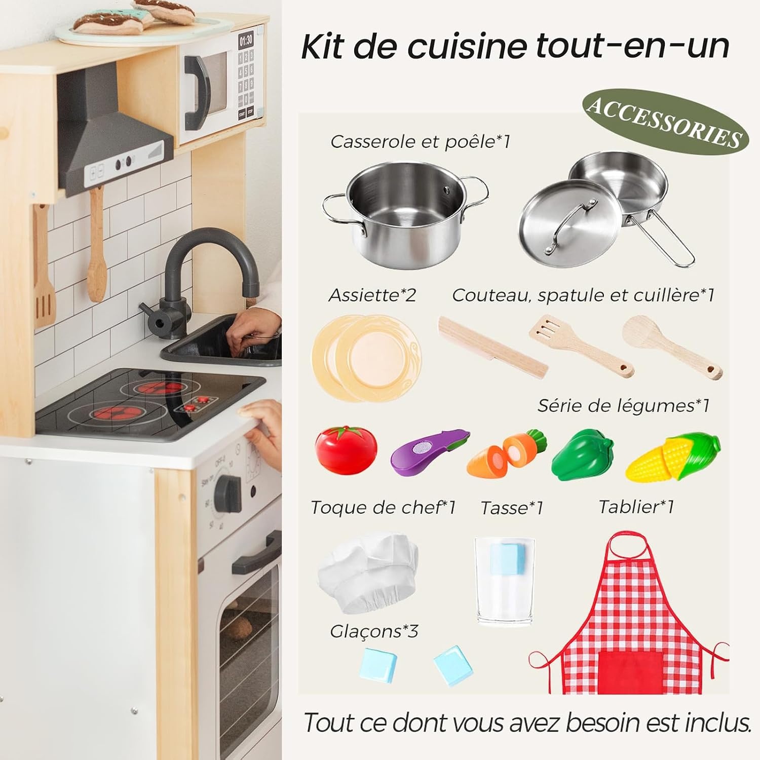 Cuisine enfant en bois anthracite - 18 accessoires - Jusqu'à 37% de réduction