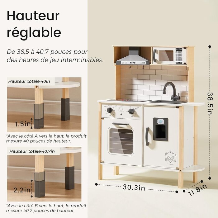 Cuisine enfant en bois anthracite - 18 accessoires - Jusqu'à 37% de réduction