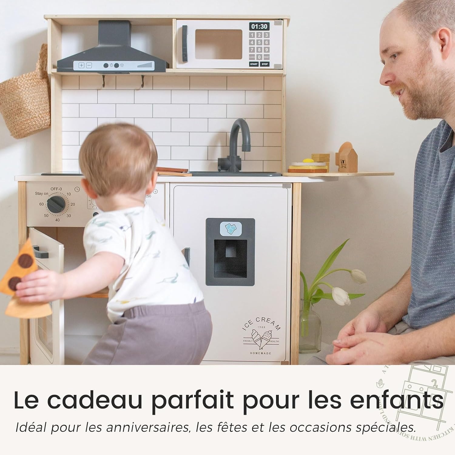 Cuisine enfant en bois anthracite - 18 accessoires - Jusqu'à 37% de réduction