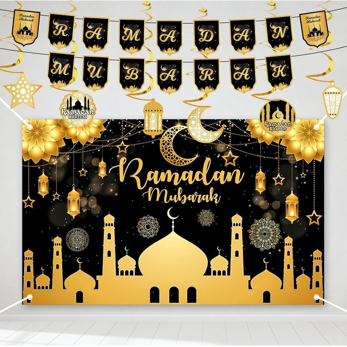 Bannière Ramadan & Eid XXL Noir et Doré - Jusqu'à 34% de remise